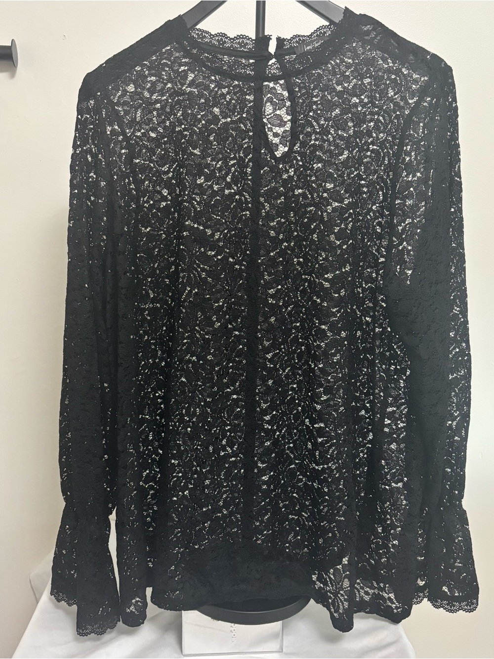 Lord & Taylor Black Sheer Lace Long-Sleeve Blouse Size 1X